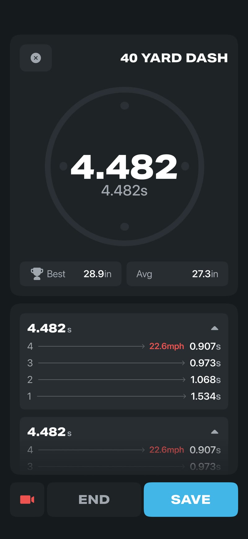 Sprint split comparison view in the OVR Connect app.