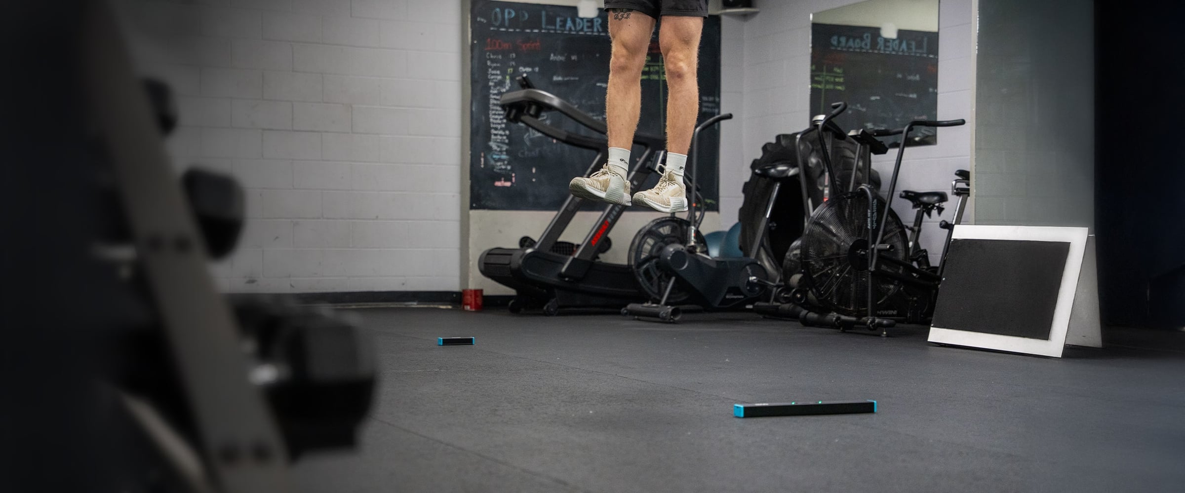 Athlete jumping over OVR Jump device