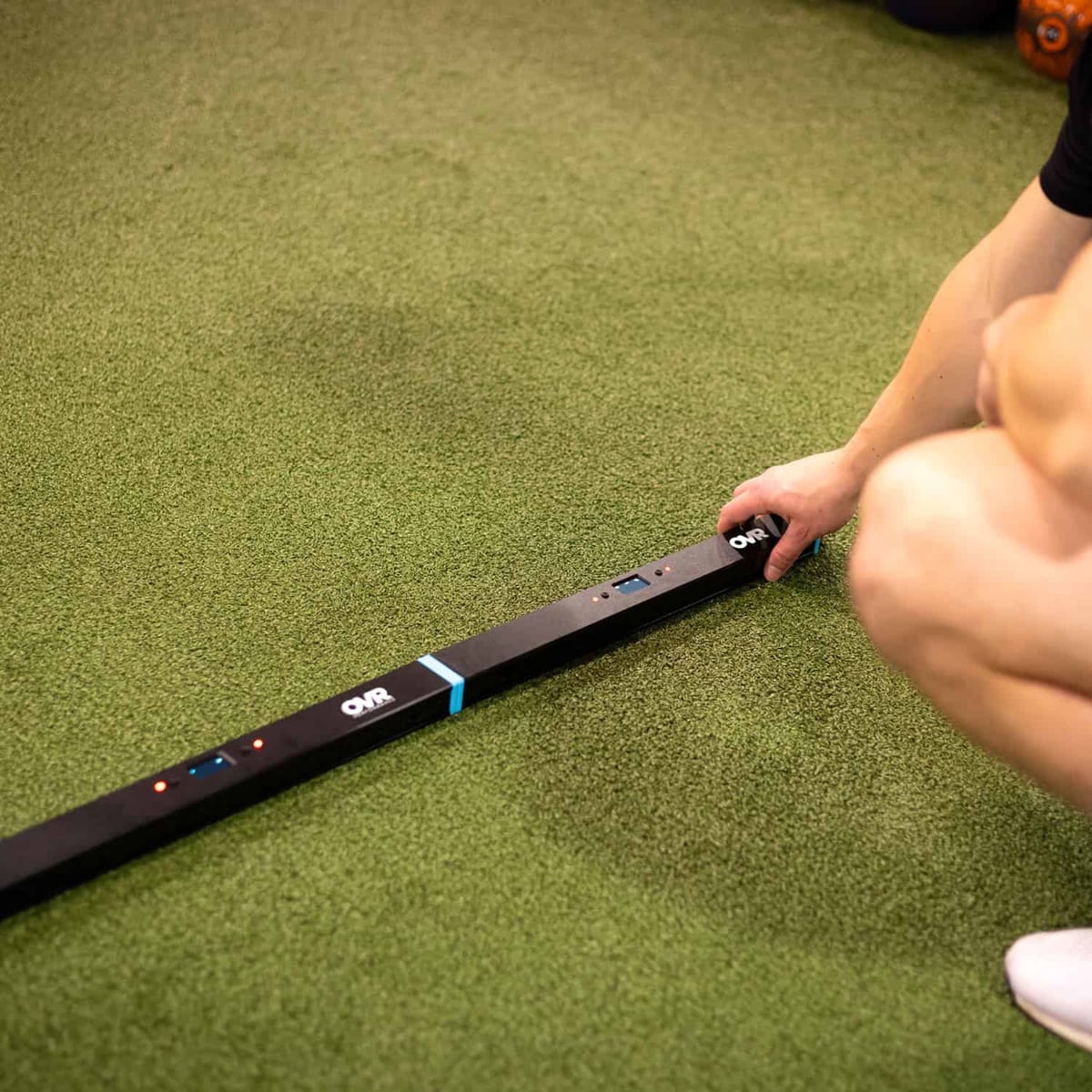 Athlete performing a single-leg hop test on OVR Jump