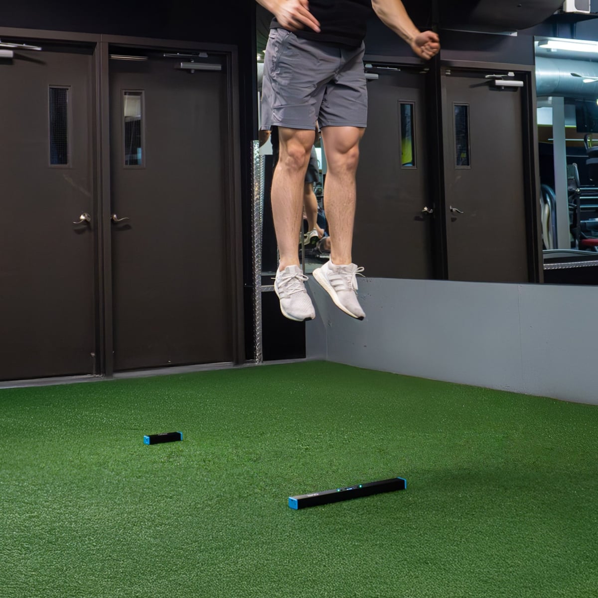 Team running a group vertical test on tethered OVR Jump bars